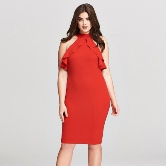 AX Paris Curve Womens 20 Red Reuffle Detail Midi Summer Dress NWT - Picture 1 of 12